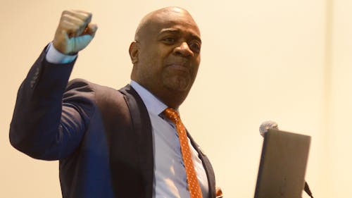 Newark Mayor Ras Baraka spoke about how students should get politically involved at a young age on Tuesday night at the Busch Student Center. – Photo by Photo by Dimitri Rodriguez | The Daily Targum