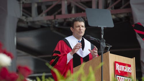 David Remnick, a journalist, author and editor of The New Yorker, speaks at Rutgers—New Brunswick's 2022 commencement ceremony.  – Photo by Courtesy of Nick R 