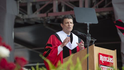 David Remnick, a journalist, author and editor of The New Yorker, speaks at Rutgers—New Brunswick's 2022 commencement ceremony. – Photo by Courtesy of Nick R