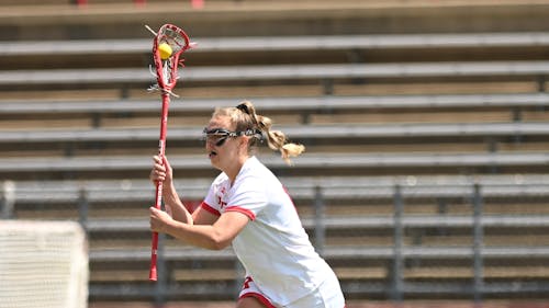 Graduate student attacker Marin Hartshorn led the Rutgers women's lacrosse team with 4 points but her efforts were not enough, as the Scarlet Knights ultimately fell to James Madison with a final score of 14-7. – Photo by @rutgers_wlax / Twitter