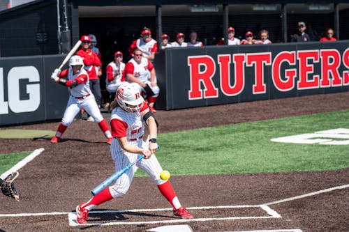 Graduate student catcher Katie Wingert set the program record in runs batted in, as the Rutgers softball team picked up its fifth series win of the season, defeating Michigan State on the road.  – Photo by Christian Sanchez