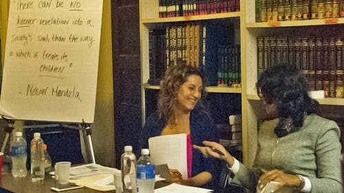 Human rights lawyer Brooke Goldstein (left) and Dr. Qanta Ahmed (right) discussed minority treatment in the Islamic world yesterday at Rutgers Hillel, located at 9 Bartlett St. – Photo by Devon Judge