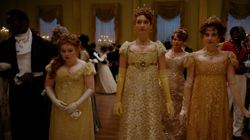 The uniquely gaudy outfits of the Featherington family on "Bridgerton" hit some character beats, but the historical accuracy is weak. – Photo by Bridgerton / Twitter