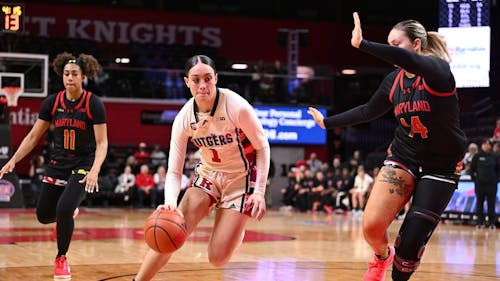 Junior guard and forward Destiny Adams recorded double-digit points for the 10th-straight game in the Rutgers women's basketball team's loss to Maryland on Tuesday night.  – Photo by Mike Lawrence / Scarletknights.com