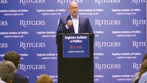 Steve Schmidt, former top strategist to President George W. Busch, speaks about the history of the Republican Party and its future at last night Trayes Hall in the Douglass Student Center. He said the Republican Party began as an abolitionist part that fought against slavery. – Photo by Daphne Alva