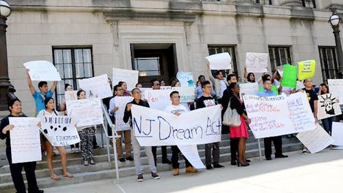 Supporters of the DREAM Act protested in June in front of the State House in Trenton, N.J. The act was approved yesterday by the N.J. Senate 25 to 12 in favor of providing in-state tuition rates for undocumented students. – Photo by Nisha Datt