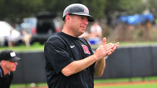 Head coach Joe Litterio implores his team to take advantage of their conference bye this week to gain momentum for their next Big Ten series. The Knights take on Wagner, St. Peter's and Seton Hall this week in the absence of a Big Ten opponent. – Photo by Photo by Luo Zhengchen | The Daily Targum