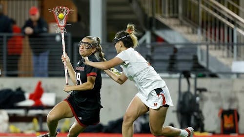 Senior attacker Jenna Byrne's three assists were not enough for the Rutgers women's lacrosse team to defeat Maryland in the semifinals of the Big Ten Tournament. – Photo by null