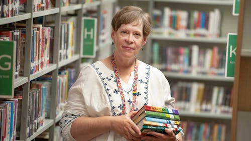Martha Hickson, a Rutgers alum, received an award for her efforts to stop five books from being banned from the North Hunterdon high school library in Annandale, New Jersey.  – Photo by Rutgers.edu