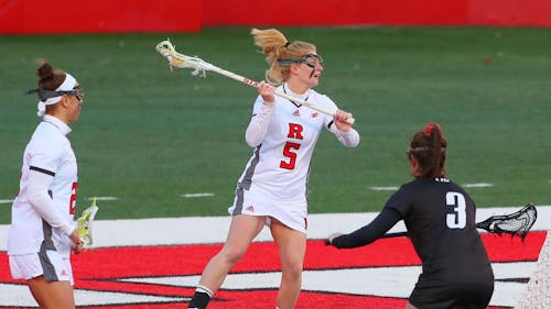 Senior attacker Hannah Hollingsworth provided 6 points in the Rutgers women’s lacrosse team’s victory over Ohio State, advancing to the second round of the Big Ten Tournament. – Photo by Scarletknights.com
